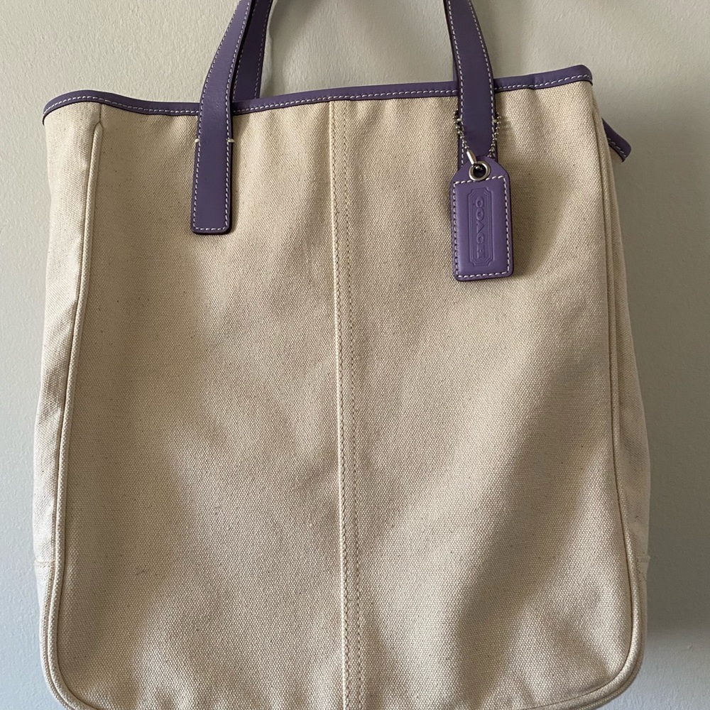 Coach Canvas Tote Bag in Cream and Purple Y2K 65th Anniversary